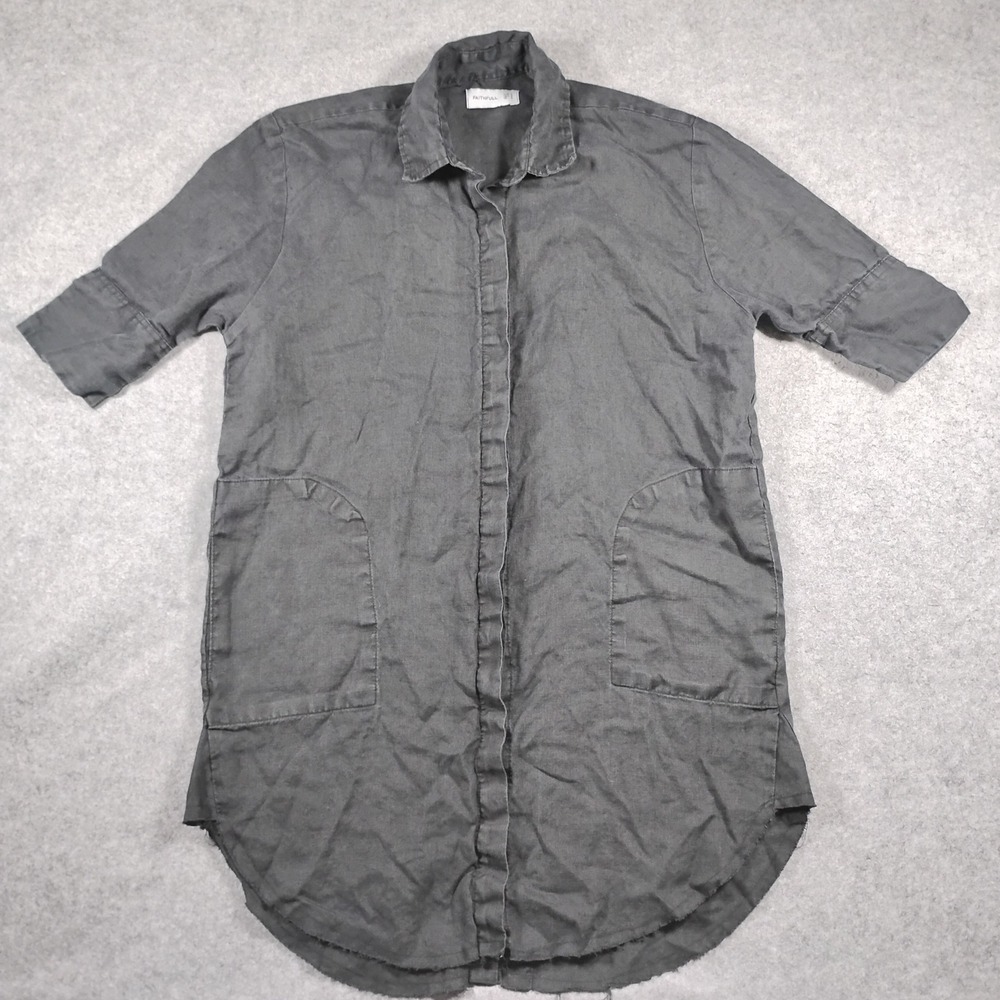 Faithfull The Brand Linen‎ Shirt Dress Women's US 2 Black Charlita Button Down